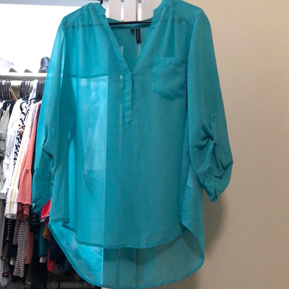 Maurice’s turquoise sheer blouse